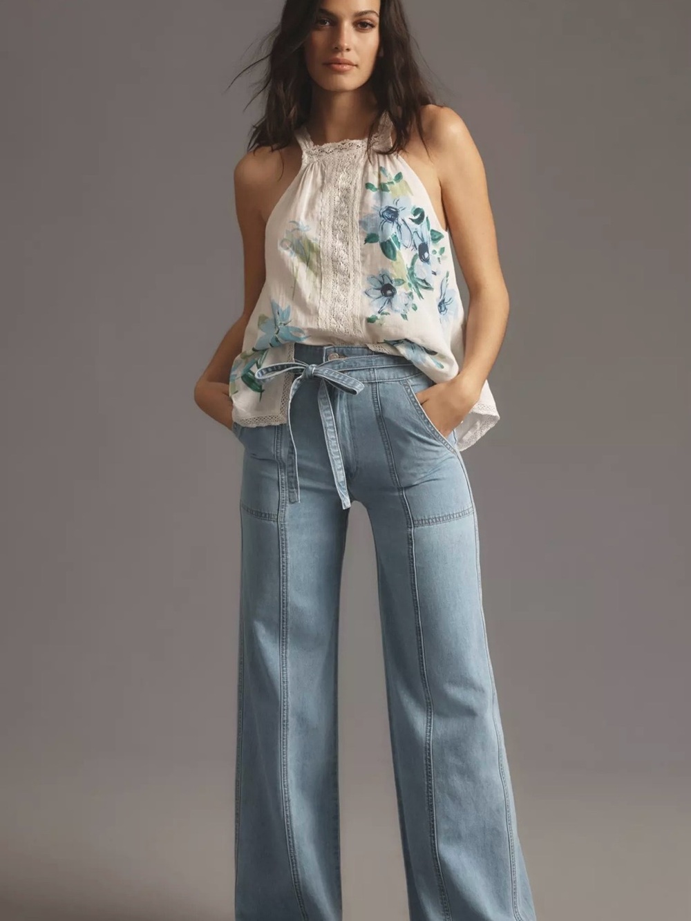 Hudson Tie Waist High Rise Wide Leg Jeans Sz 10